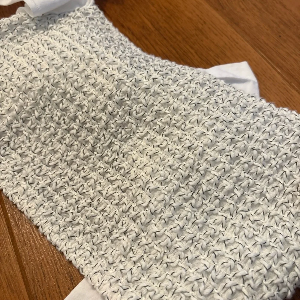 Zara Smocked Ruffle Sleeve Crop Top with Tie Back. Size Medium